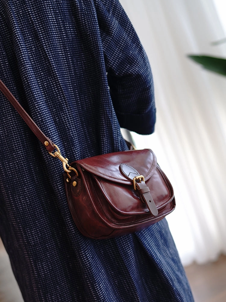 Vintage Brown Womens Small Saddle Shoulder Bag Small Satchel Side Bag Crossbody Purse for Ladies