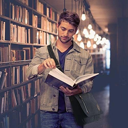 Vintage Canvas Satchel Messenger Bag for Men Women,Travel Shoulder bag 13.5" Laptop Bags Bookbag (Black)