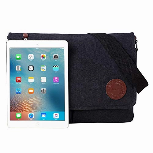 Vintage Canvas Satchel Messenger Bag for Men Women,Travel Shoulder bag 13.5" Laptop Bags Bookbag (Black)