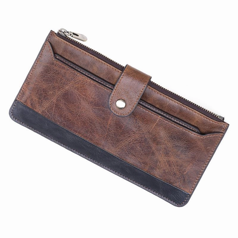 Vintage Coffee Mens Slim Leather Long Wallet One Slim Clutch Wallet for Men