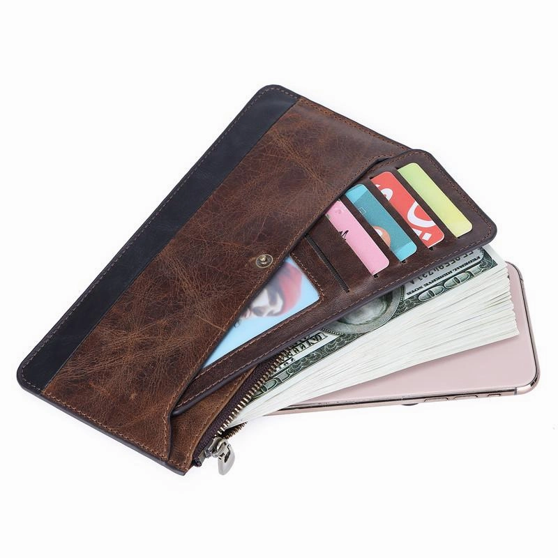 Vintage Coffee Mens Slim Leather Long Wallet One Slim Clutch Wallet for Men