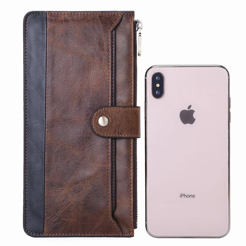 Vintage Coffee Mens Slim Leather Long Wallet One Slim Clutch Wallet for Men