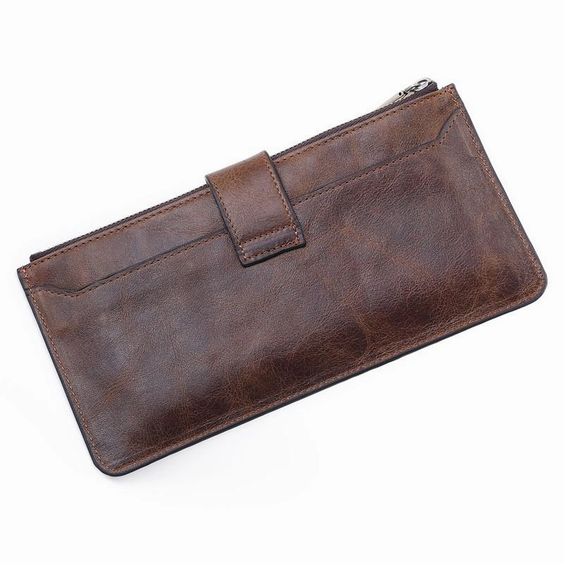 Vintage Coffee Mens Slim Leather Long Wallet One Slim Clutch Wallet for Men