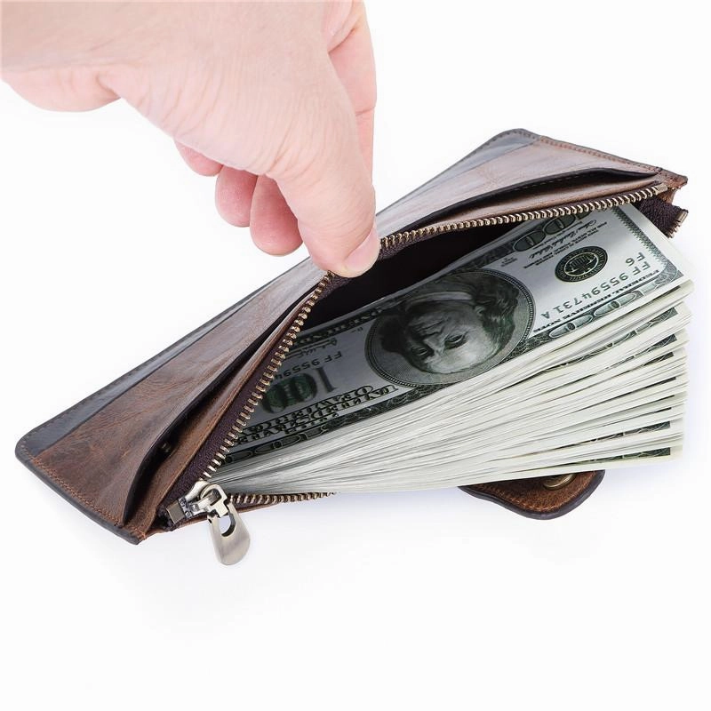 Vintage Coffee Mens Slim Leather Long Wallet One Slim Clutch Wallet for Men