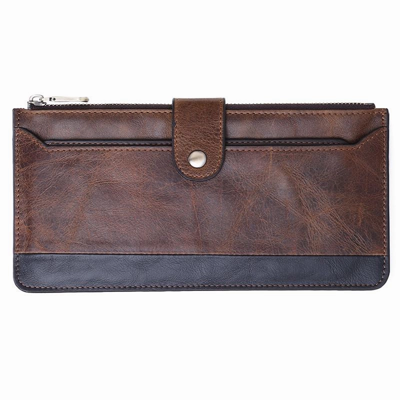 Vintage Coffee Mens Slim Leather Long Wallet One Slim Clutch Wallet for Men