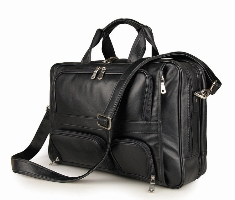 Vintage Genuine Leather Men'S Briefcase Black Messenger Bag Large Capacity Business Travel Bag