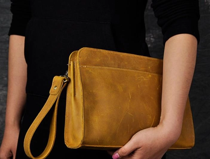 Vintage Large Leather Mens Wristlet Bag Wristlet Wallet Side Bag Clutch Wallet for Men