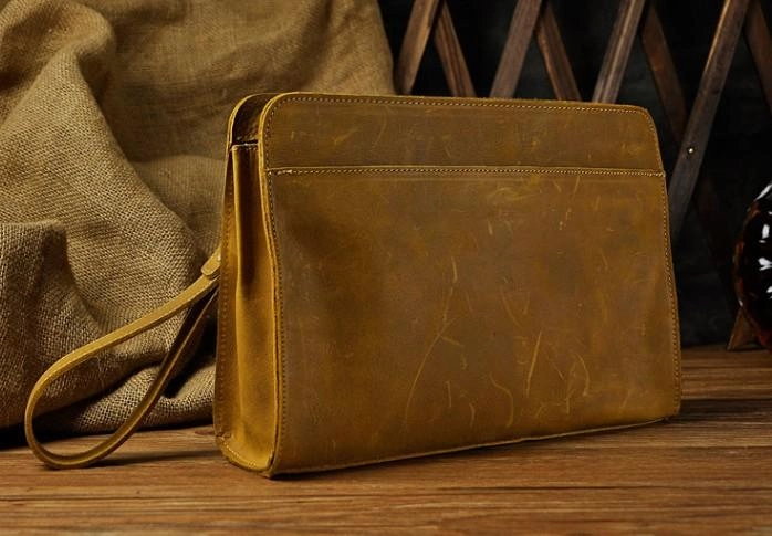 Vintage Large Leather Mens Wristlet Bag Wristlet Wallet Side Bag Clutch Wallet for Men