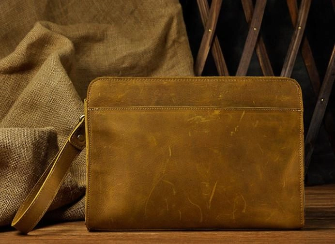 Vintage Large Leather Mens Wristlet Bag Wristlet Wallet Side Bag Clutch Wallet for Men