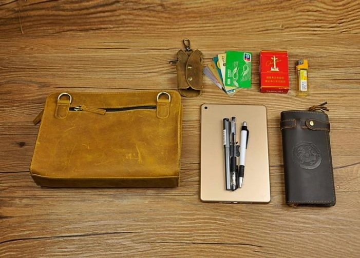 Vintage Large Leather Mens Wristlet Bag Wristlet Wallet Side Bag Clutch Wallet for Men