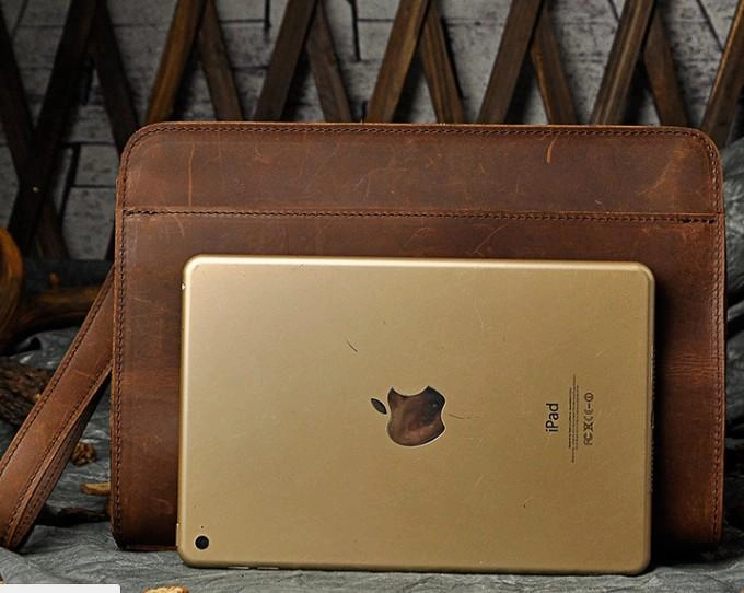 Vintage Large Leather Mens Wristlet Bag Wristlet Wallet Side Bag Clutch Wallet for Men