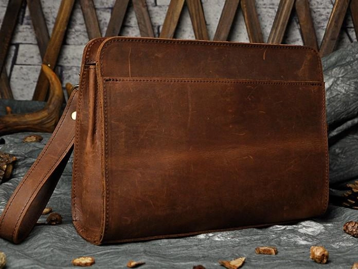 Vintage Large Leather Mens Wristlet Bag Wristlet Wallet Side Bag Clutch Wallet for Men