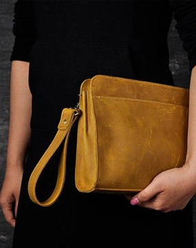 Vintage Large Leather Mens Wristlet Bag Wristlet Wallet Side Bag Clutch Wallet for Men
