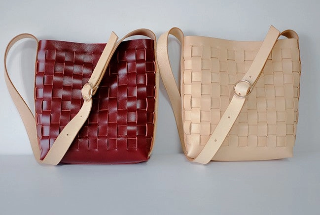 Vintage Leather Beige Braided Womens Crossbody Purse Shoulder Bag for Women