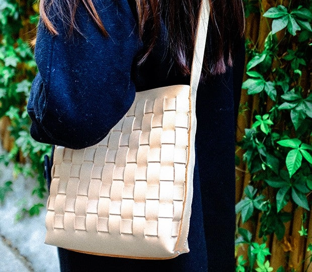 Vintage Leather Beige Braided Womens Crossbody Purse Shoulder Bag for Women