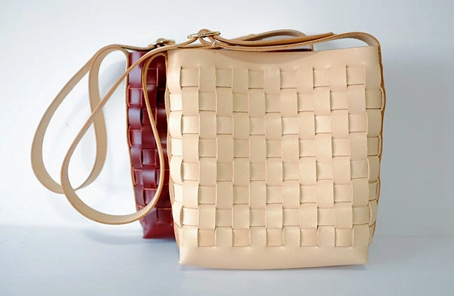 Vintage Leather Beige Braided Womens Crossbody Purse Shoulder Bag for Women