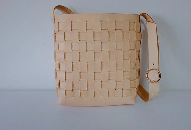 Vintage Leather Beige Braided Womens Crossbody Purse Shoulder Bag for Women