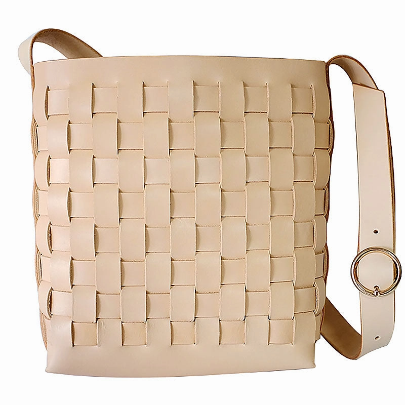 Vintage Leather Beige Braided Womens Crossbody Purse Shoulder Bag for Women