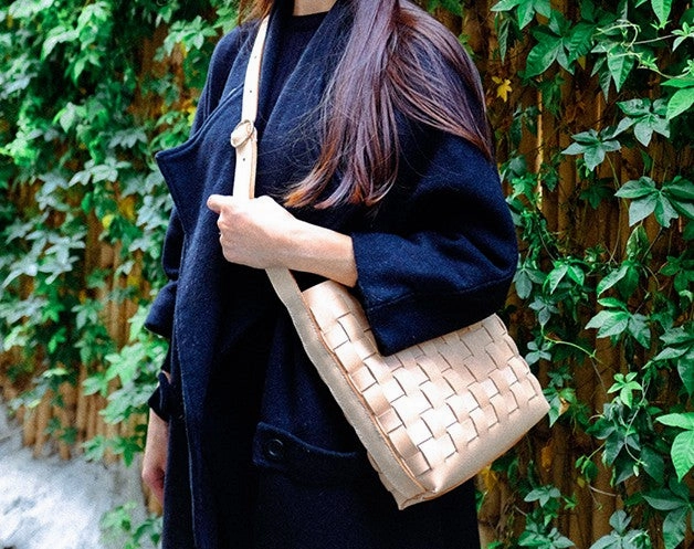 Vintage Leather Beige Braided Womens Crossbody Purse Shoulder Bag for Women