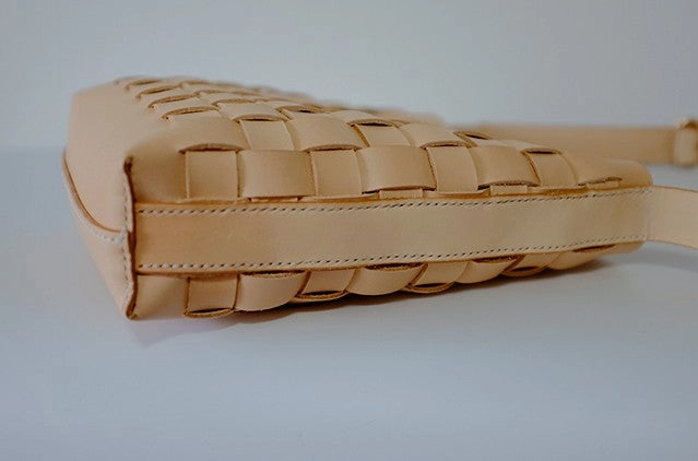 Vintage Leather Beige Braided Womens Crossbody Purse Shoulder Bag for Women