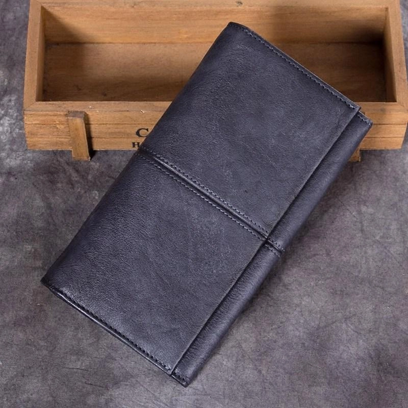 Vintage Leather Brown Mens Long Wallet Phone Clutch Gray Bifold Wallet for Men