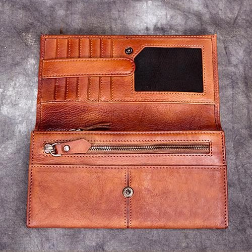 Vintage Leather Brown Mens Long Wallet Phone Clutch Gray Bifold Wallet for Men