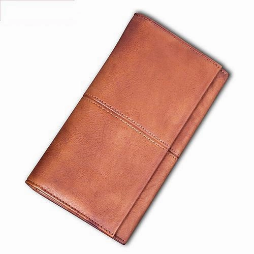 Vintage Leather Brown Mens Long Wallet Phone Clutch Gray Bifold Wallet for Men