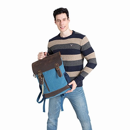 Vintage Leather Canvas Backpack, Retro Canvas Campus School Rucksack Fits 15.6 inch Laptop