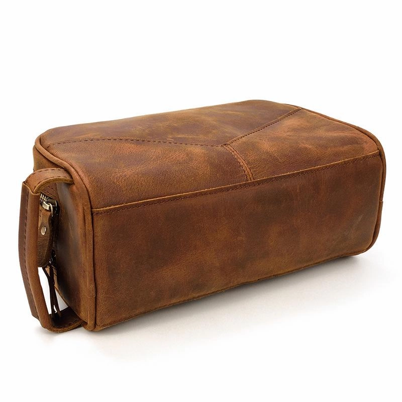 vintage Leather Men's Clutch Bag Double Zipped Small Wristlet Handbag For Men