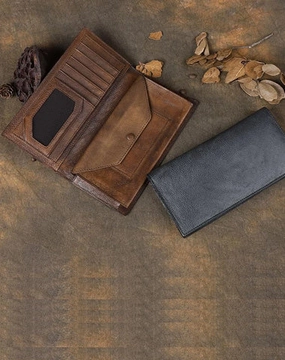 Vintage Leather Mens Brown Cool Long Wallet Long Bifold Clutch Card Wallet for Men