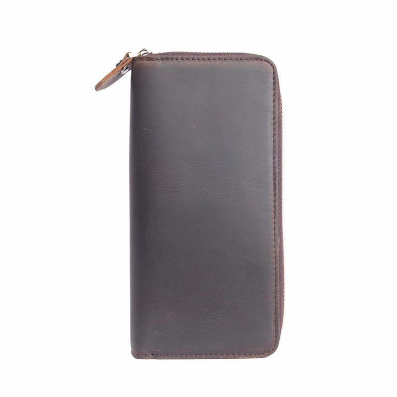 Vintage Leather Mens Clutch Wallet Double Zipper Clutch Wristlet Wallet for Men