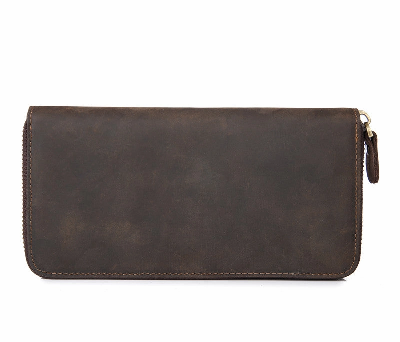 Vintage Leather Mens Long Wallet Zipper Clutch Wallet For Men
