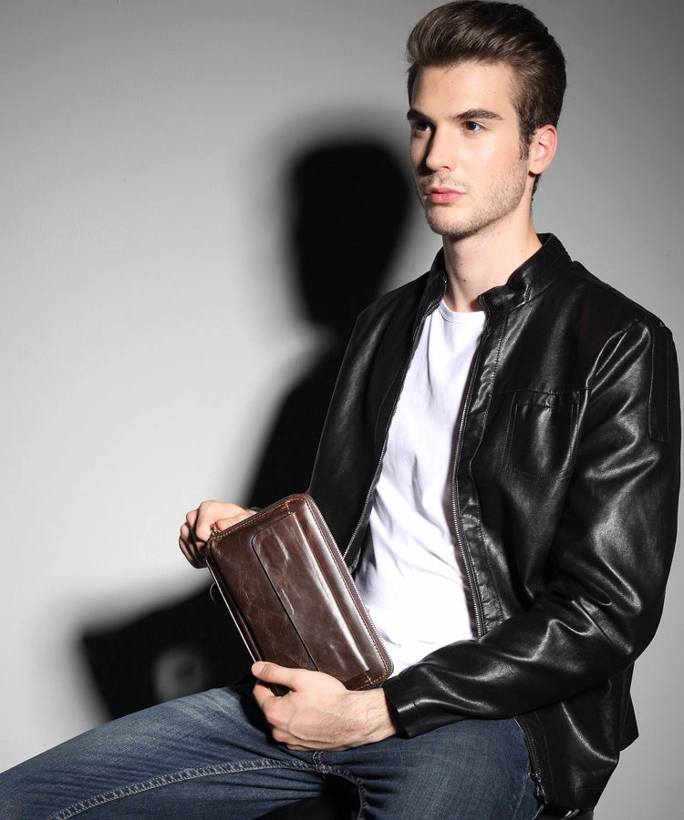Vintage Leather Mens Wristlet Wallet Long Clutch Wallet for Men