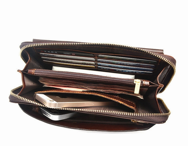 Vintage Leather Mens Wristlet Wallet Long Clutch Wallet for Men