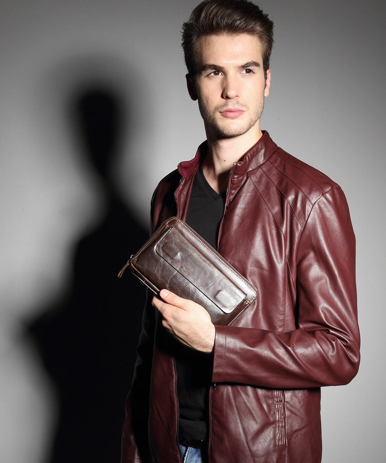 Vintage Leather Mens Wristlet Wallet Long Clutch Wallet for Men