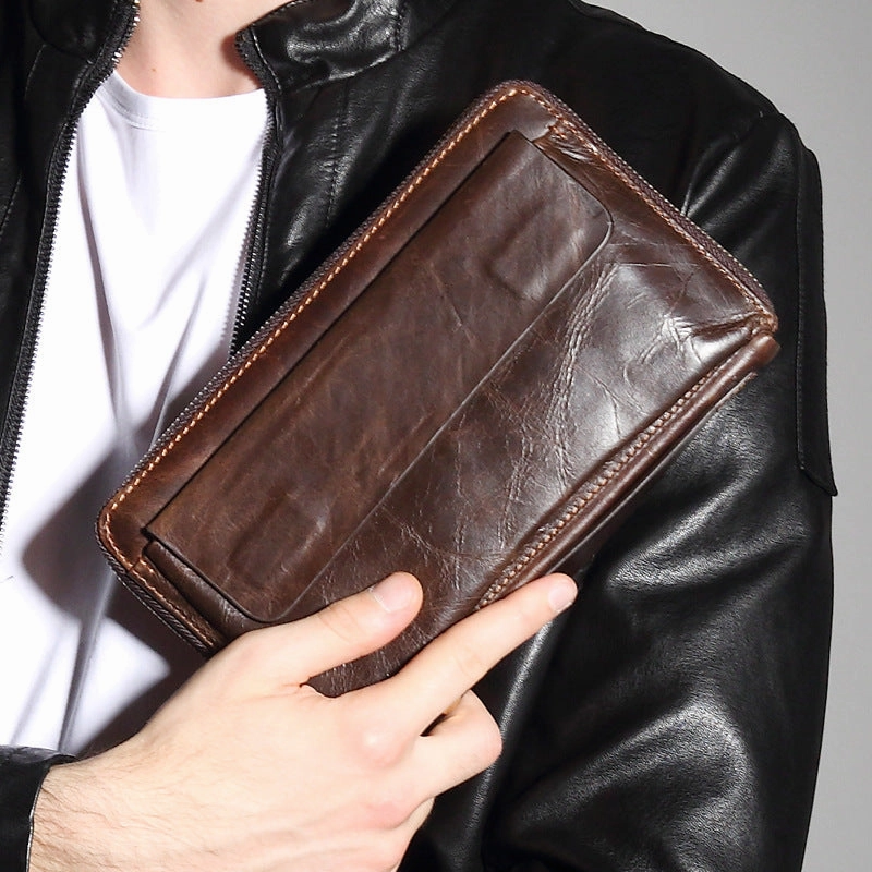 Vintage Leather Mens Wristlet Wallet Long Clutch Wallet for Men
