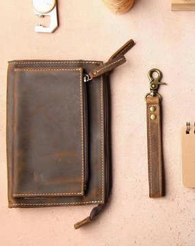 Vintage Leather Mens Zipper Wristlet Wallet Clutch Wallets for Men