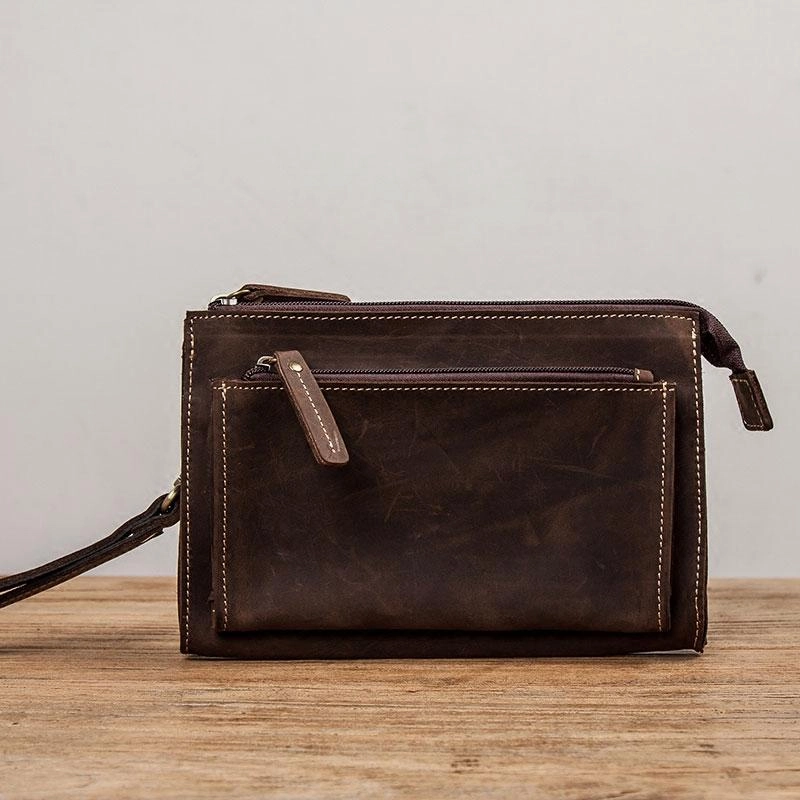 Vintage Leather Mens Zipper Wristlet Wallet Clutch Wallets for Men