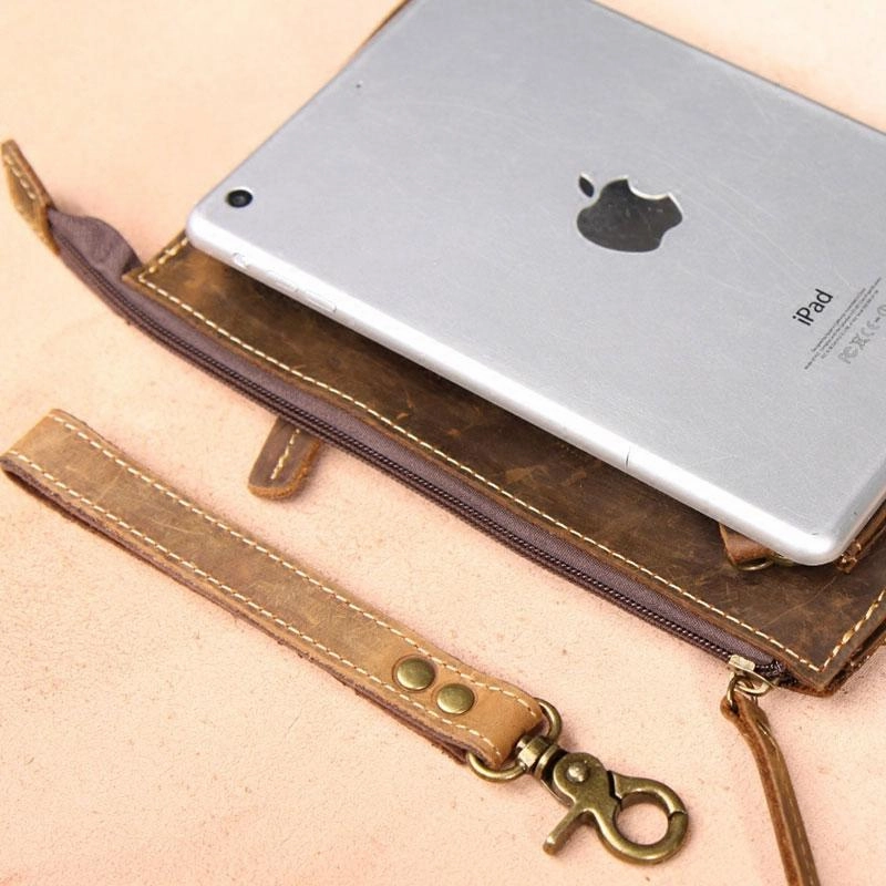 Vintage Leather Mens Zipper Wristlet Wallet Clutch Wallets for Men