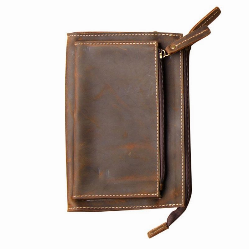 Vintage Leather Mens Zipper Wristlet Wallet Clutch Wallets for Men