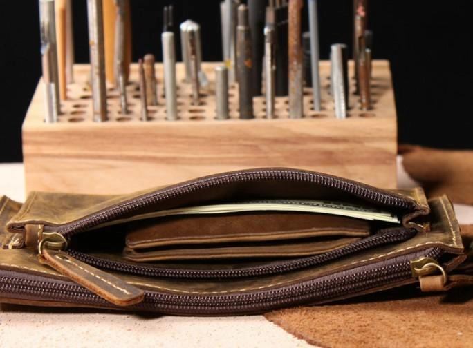Vintage Leather Mens Zipper Wristlet Wallet Clutch Wallets for Men