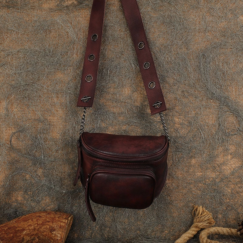 Vintage Leather Womens Saddle Shoulder Bag Saddle Crossbody Purse for Women