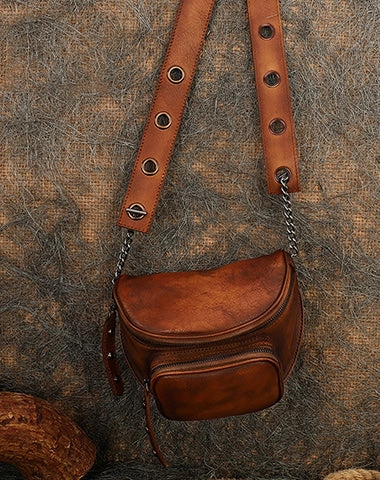 Vintage Leather Womens Saddle Shoulder Bag Saddle Crossbody Purse for Women