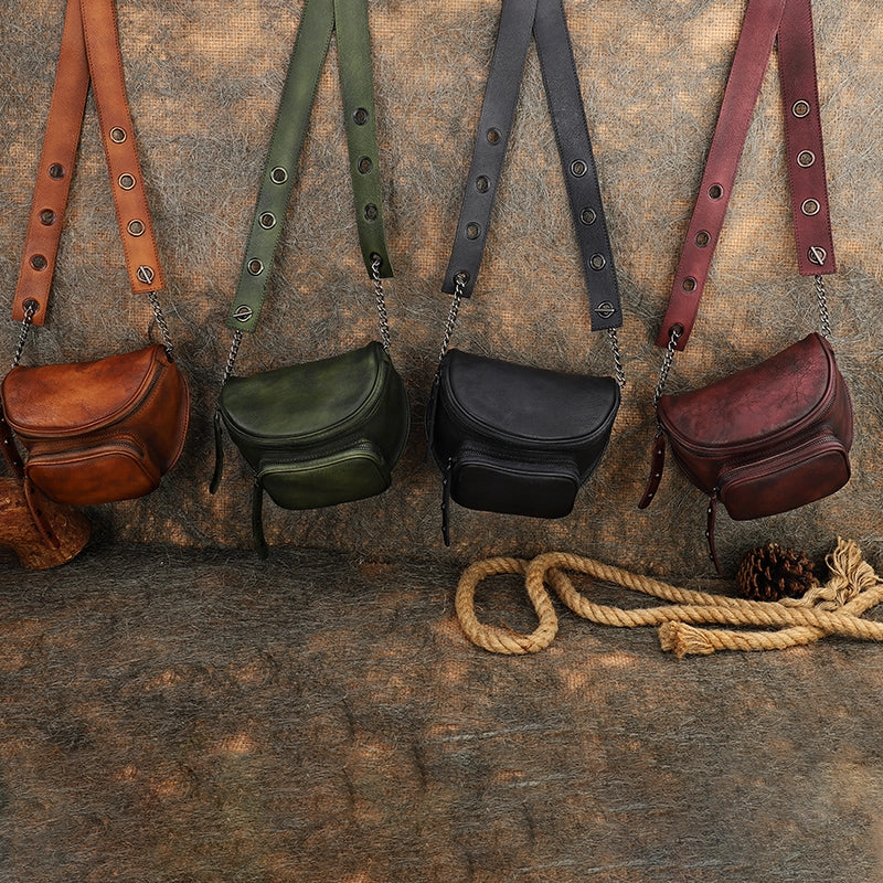 Vintage Leather Womens Saddle Shoulder Bag Saddle Crossbody Purse for Women