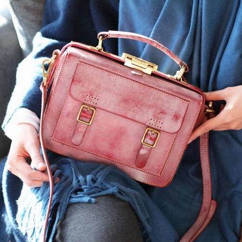 Vintage Pink Leather Satchel Handbag Women's Satchel Shoulder Bag Crossbody Satchel Purse