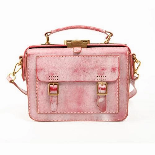 Vintage Pink Leather Satchel Handbag Women's Satchel Shoulder Bag Crossbody Satchel Purse