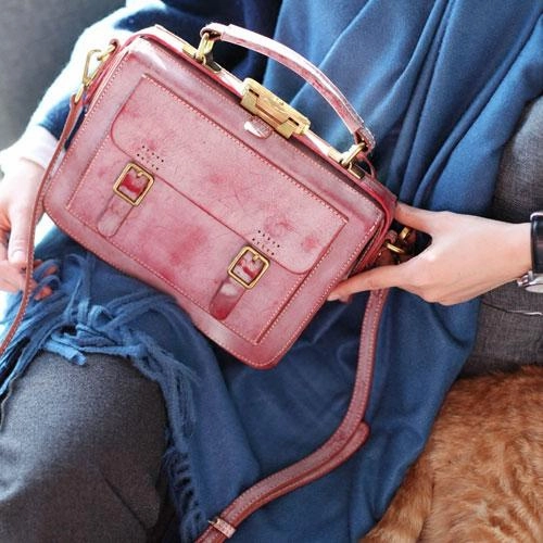 Vintage Pink Leather Satchel Handbag Women's Satchel Shoulder Bag Crossbody Satchel Purse