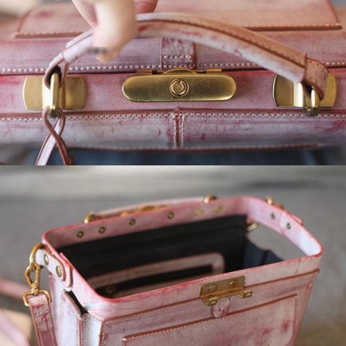 Vintage Pink Leather Satchel Handbag Women's Satchel Shoulder Bag Crossbody Satchel Purse