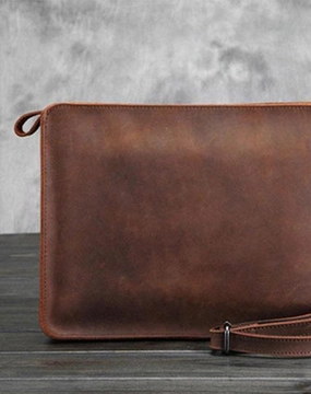 Vintage Small Leather Mens Messenger Bag Clutch Wristlet Shoulder Bag for Men