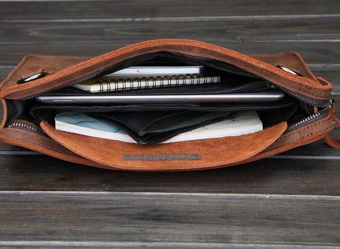 Vintage Small Leather Mens Messenger Bag Clutch Wristlet Shoulder Bag for Men